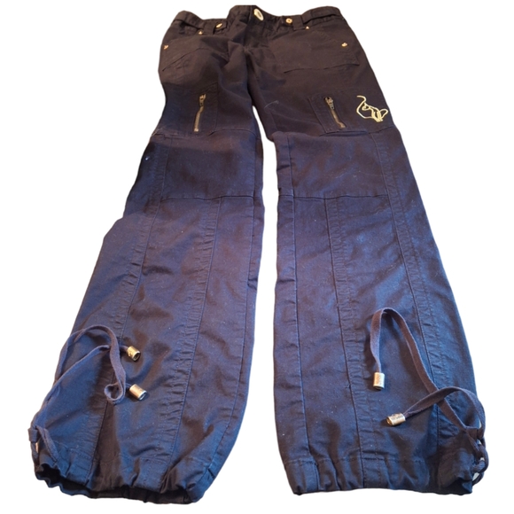 Baby Phat Y2K Pants Ankle Drawstring Hem Black Cotton Women Size 5 Junior - Picture 4 of 15